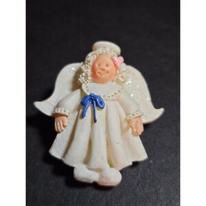 JS vintage polymer clay angel brooch